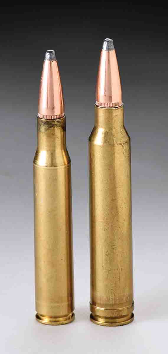 Ballistic coefficients were tested in the .30-06 (left) and the .300 Winchester Magnum. The .30-06 was used for 100-yard shooting, and the .300 Winchester Magnum was used for 200-yard shooting. Both were loaded to similar velocities.